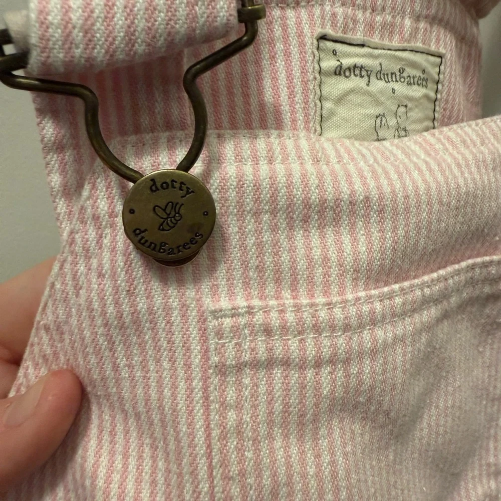 Dotty Dungarees Pink White Striped Cotton short Overalls Preppy 3-4 - Picture 6 of 8